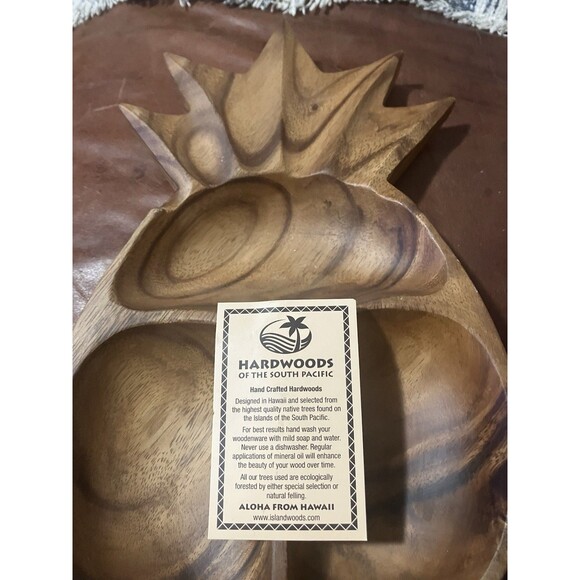 Hawaii Hardwoods of the South Pacific - Hand Carved Pineapple Tray Dish Bowl - Picture 5 of 16